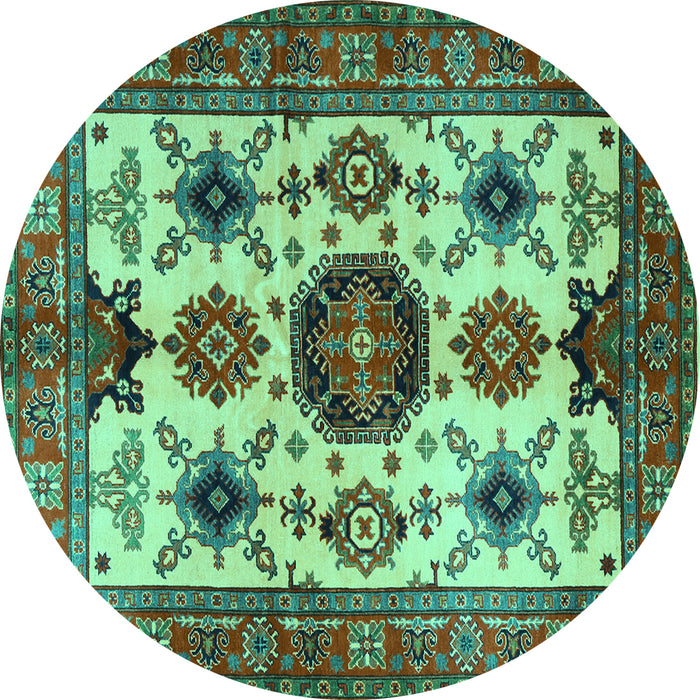 Round Machine Washable Persian Turquoise Traditional Area Rugs, wshtr2684turq