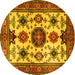 Round Machine Washable Persian Yellow Traditional Rug, wshtr2684yw