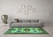 Machine Washable Persian Turquoise Traditional Area Rugs in a Living Room,, wshtr2684turq