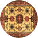 Round Machine Washable Persian Brown Traditional Rug, wshtr2684brn