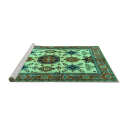 Sideview of Machine Washable Persian Turquoise Traditional Area Rugs, wshtr2684turq