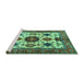 Sideview of Machine Washable Persian Turquoise Traditional Area Rugs, wshtr2684turq