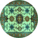 Round Persian Turquoise Traditional Rug, tr2684turq