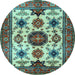 Round Machine Washable Persian Light Blue Traditional Rug, wshtr2684lblu