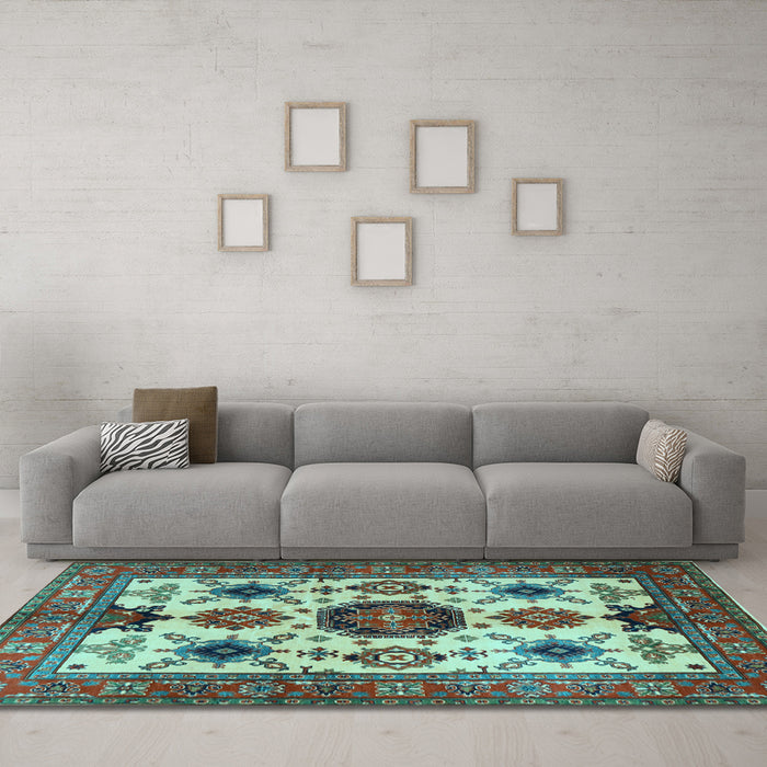 Machine Washable Persian Light Blue Traditional Rug in a Living Room, wshtr2684lblu