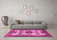 Machine Washable Persian Pink Traditional Rug, wshtr2684pnk