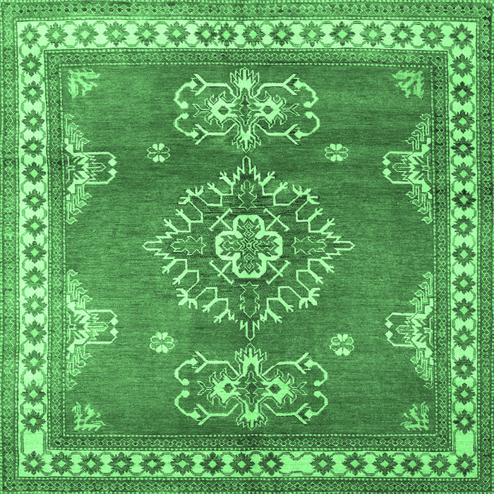 Square Machine Washable Persian Emerald Green Traditional Area Rugs, wshtr2685emgrn