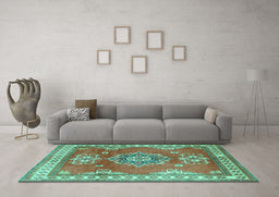 Machine Washable Persian Turquoise Traditional Area Rugs in a Living Room,, wshtr2685turq
