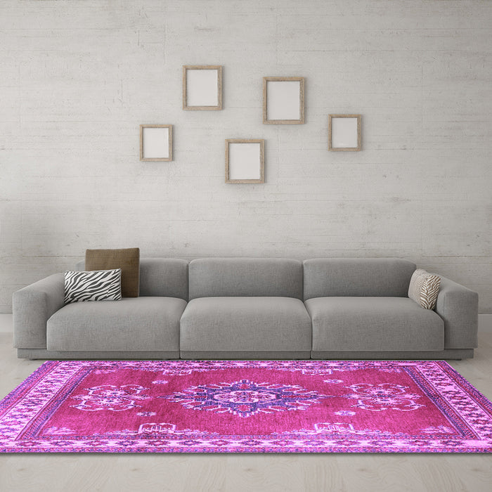 Machine Washable Persian Purple Traditional Area Rugs in a Living Room, wshtr2685pur