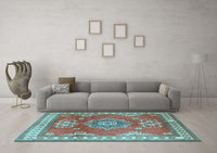 Machine Washable Persian Light Blue Traditional Rug, wshtr2685lblu