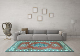 Machine Washable Persian Light Blue Traditional Rug in a Living Room, wshtr2685lblu