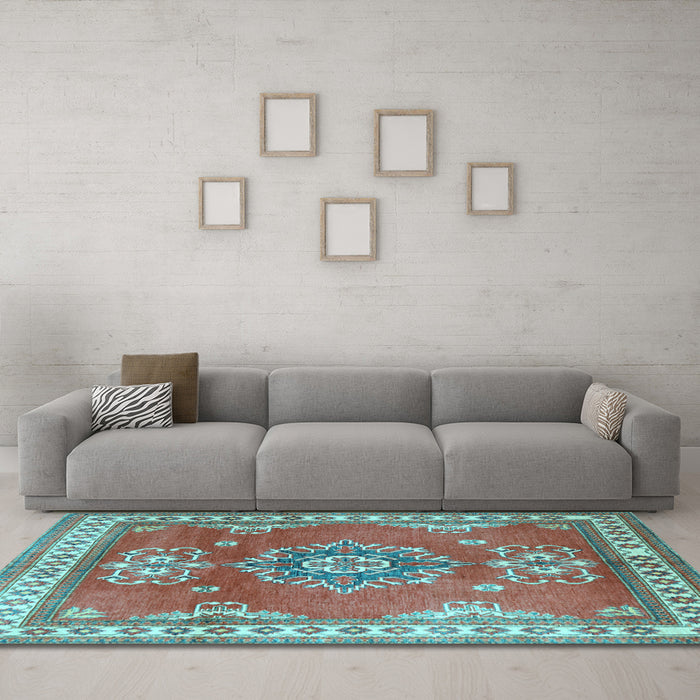 Machine Washable Persian Light Blue Traditional Rug in a Living Room, wshtr2685lblu