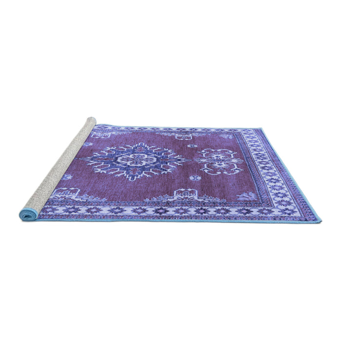 Sideview of Machine Washable Persian Blue Traditional Rug, wshtr2685blu