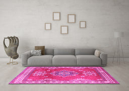 Machine Washable Persian Pink Traditional Rug in a Living Room, wshtr2685pnk