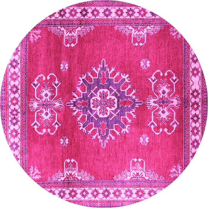 Round Machine Washable Persian Pink Traditional Rug, wshtr2685pnk