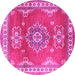 Round Machine Washable Persian Pink Traditional Rug, wshtr2685pnk