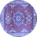 Round Machine Washable Persian Blue Traditional Rug, wshtr2685blu