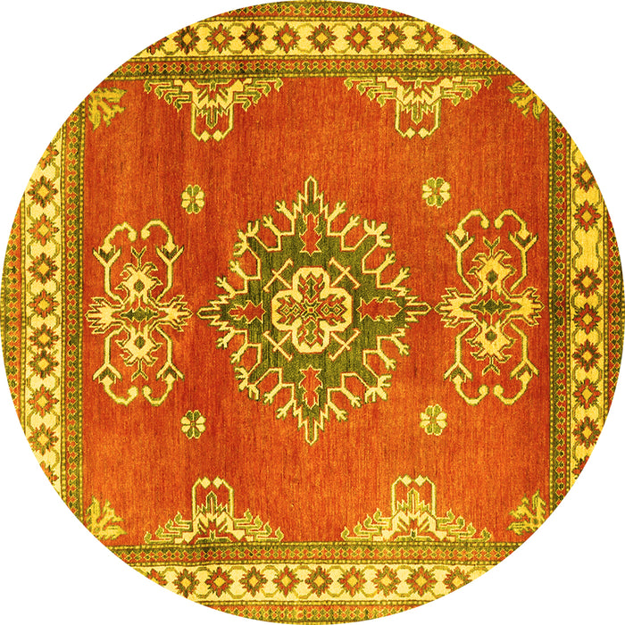 Round Machine Washable Persian Yellow Traditional Rug, wshtr2685yw