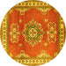 Round Machine Washable Persian Yellow Traditional Rug, wshtr2685yw