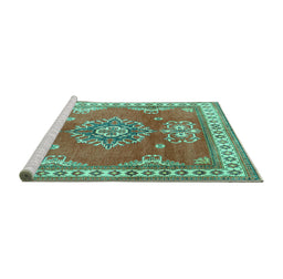 Sideview of Machine Washable Persian Turquoise Traditional Area Rugs, wshtr2685turq