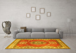 Machine Washable Persian Yellow Traditional Rug in a Living Room, wshtr2685yw