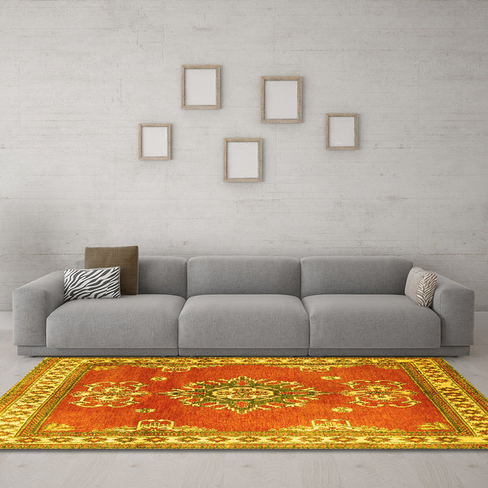 Machine Washable Persian Yellow Traditional Rug in a Living Room, wshtr2685yw