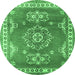 Round Machine Washable Persian Emerald Green Traditional Area Rugs, wshtr2685emgrn