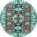 Round Machine Washable Persian Light Blue Traditional Rug, wshtr2686lblu