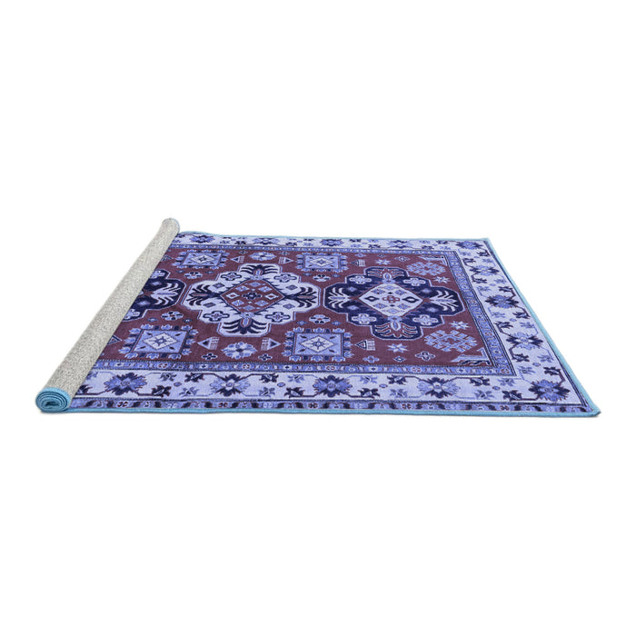 Sideview of Machine Washable Persian Blue Traditional Rug, wshtr2686blu