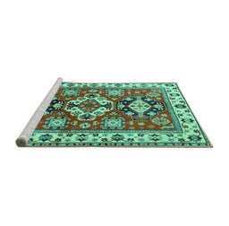 Sideview of Machine Washable Persian Turquoise Traditional Area Rugs, wshtr2686turq