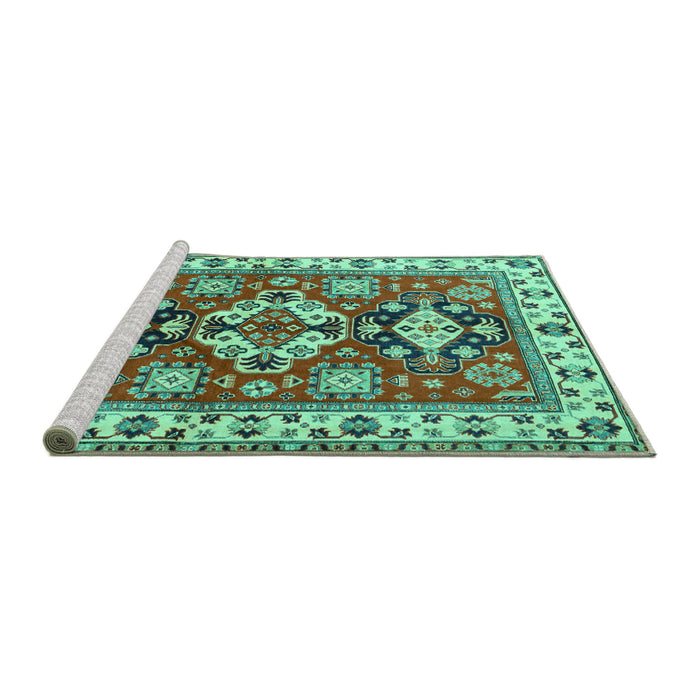 Sideview of Machine Washable Persian Turquoise Traditional Area Rugs, wshtr2686turq