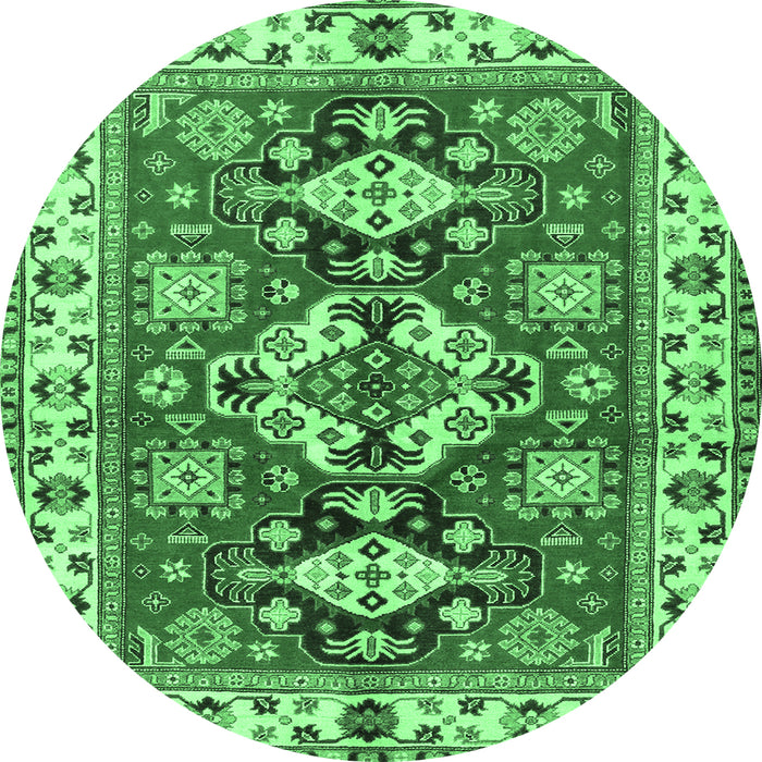 Round Machine Washable Persian Emerald Green Traditional Area Rugs, wshtr2686emgrn