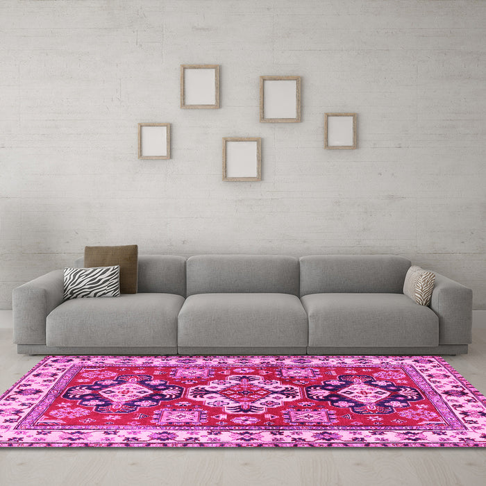 Machine Washable Persian Pink Traditional Rug in a Living Room, wshtr2686pnk