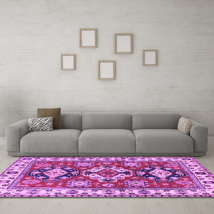 Machine Washable Persian Purple Traditional Area Rugs in a Living Room, wshtr2686pur