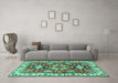 Machine Washable Persian Turquoise Traditional Area Rugs in a Living Room,, wshtr2686turq