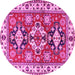 Round Machine Washable Persian Pink Traditional Rug, wshtr2686pnk