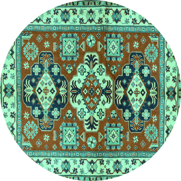 Round Machine Washable Persian Turquoise Traditional Area Rugs, wshtr2686turq
