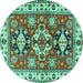 Round Machine Washable Persian Turquoise Traditional Area Rugs, wshtr2686turq