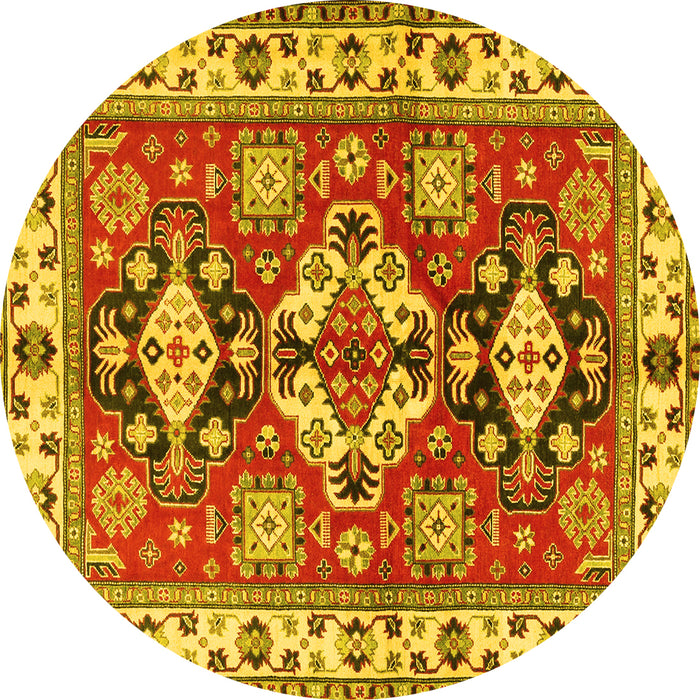 Round Machine Washable Persian Yellow Traditional Rug, wshtr2686yw