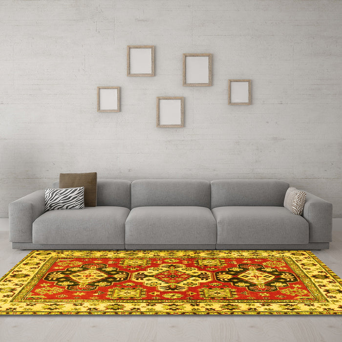 Machine Washable Persian Yellow Traditional Rug in a Living Room, wshtr2686yw