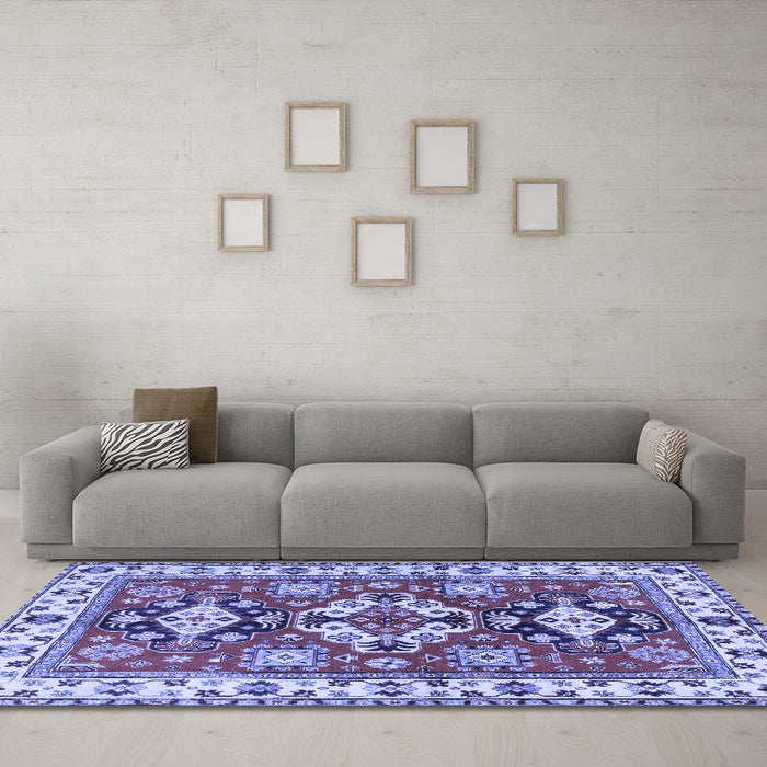 Machine Washable Persian Blue Traditional Rug in a Living Room, wshtr2686blu