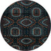 Round Machine Washable Persian Light Blue Traditional Rug, wshtr2687lblu