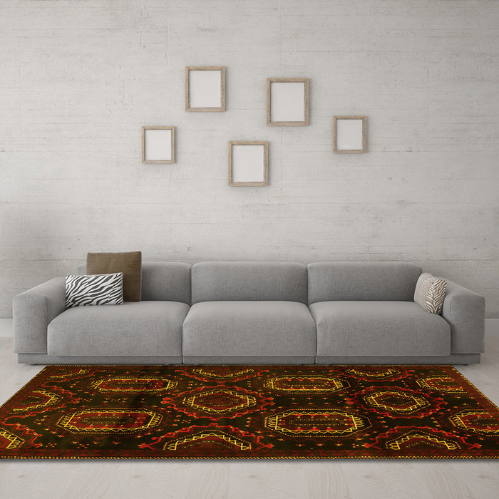 Machine Washable Persian Yellow Traditional Rug in a Living Room, wshtr2687yw