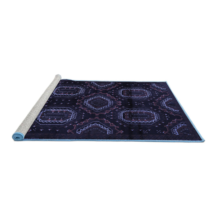 Sideview of Machine Washable Persian Blue Traditional Rug, wshtr2687blu