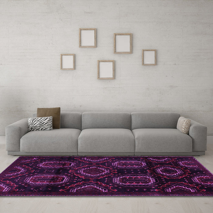 Machine Washable Persian Purple Traditional Area Rugs in a Living Room, wshtr2687pur