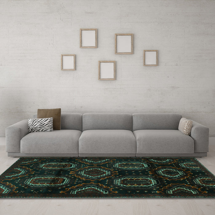 Machine Washable Persian Turquoise Traditional Area Rugs in a Living Room,, wshtr2687turq
