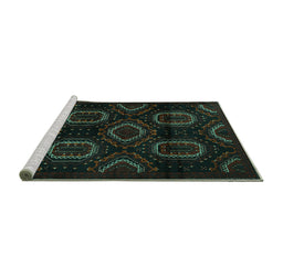 Sideview of Machine Washable Persian Turquoise Traditional Area Rugs, wshtr2687turq