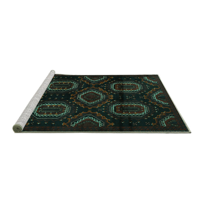 Sideview of Machine Washable Persian Turquoise Traditional Area Rugs, wshtr2687turq