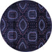 Round Machine Washable Persian Blue Traditional Rug, wshtr2687blu