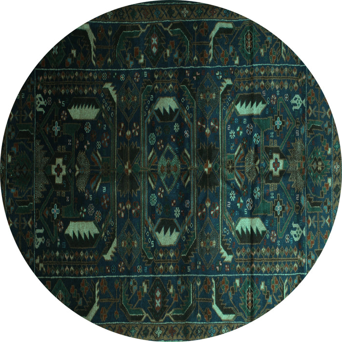 Round Persian Turquoise Traditional Rug, tr2688turq